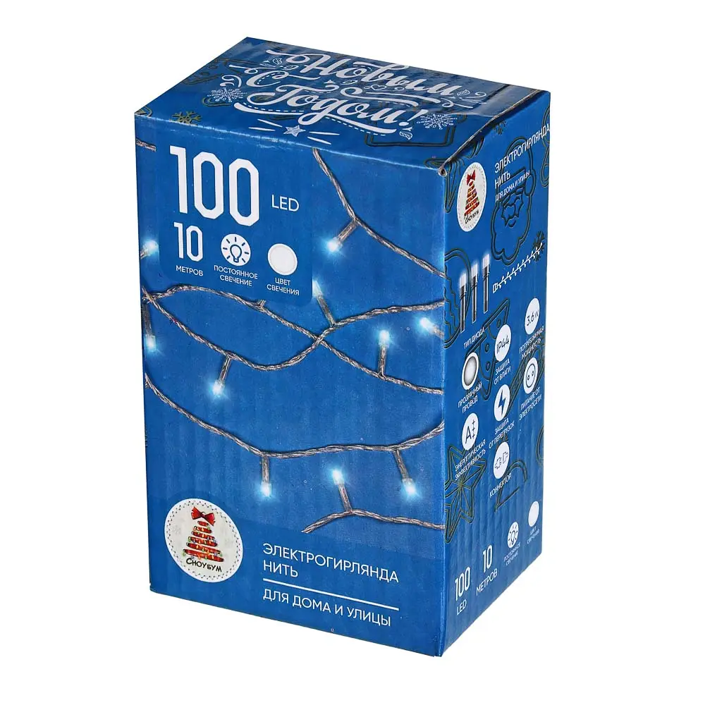 СНОУ БУМ Гирлянда эл. вьюн 10м, 100 LED, белый, пост. свеч., ПВХ прозр., коннектор, 220В, 351-767 - #4