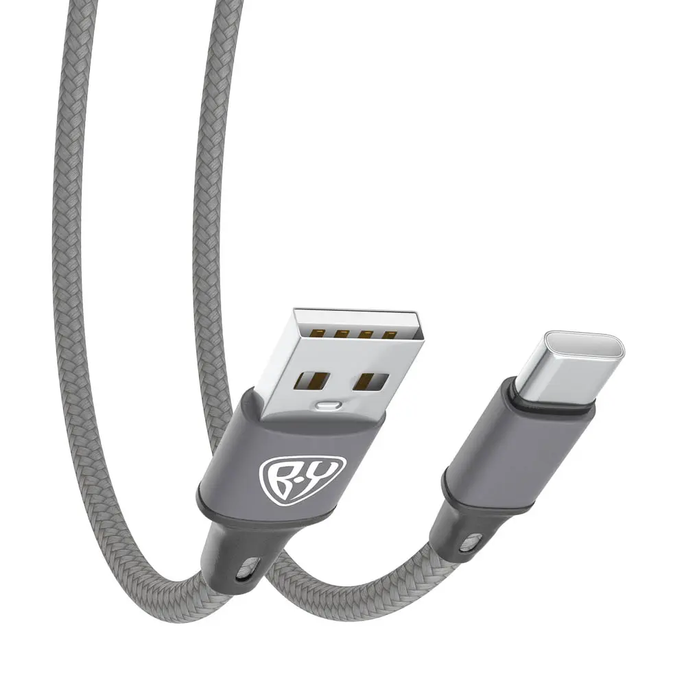 Кабель для зарядки USB(A)-Type C BY Solid, 18Вт, 1 м, 3A, нейлон, мет. кон., графитовый - #5