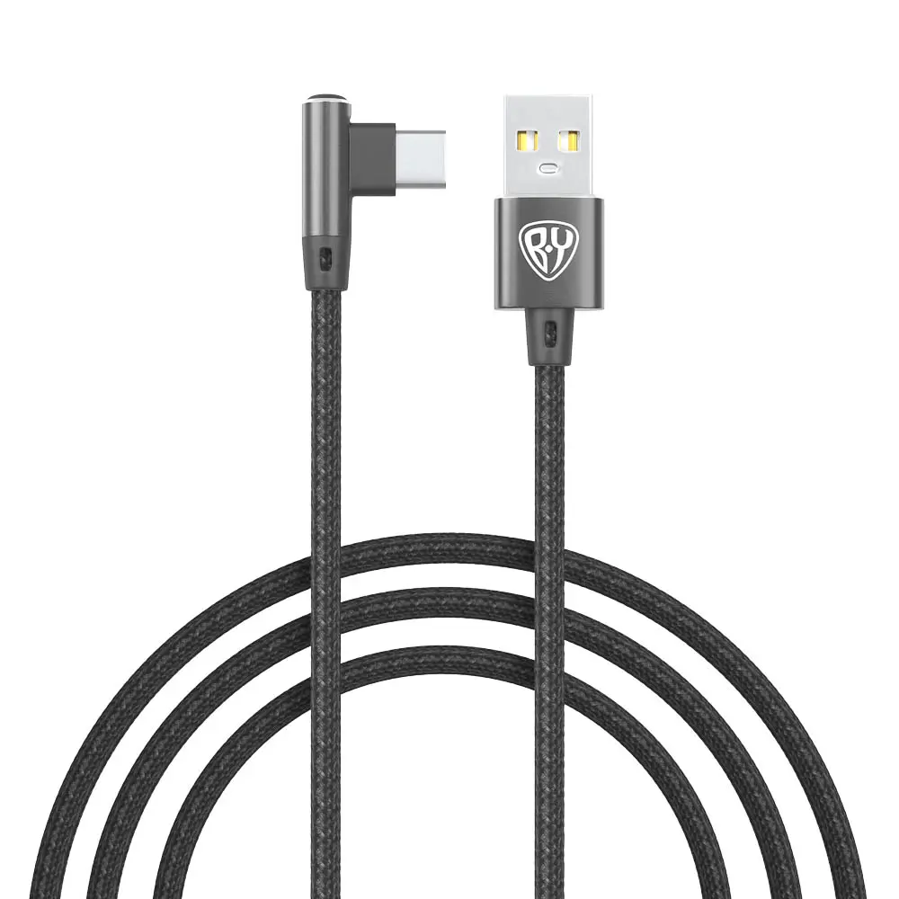 Кабель для зарядки USB(A)-Type C, 36Вт BY Угловой, 1 м, 3A, нейлон, чёрный - #1