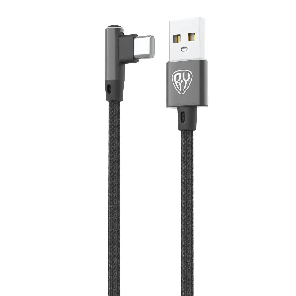 Кабель для зарядки USB(A)-Type C, 36Вт BY Угловой, 1 м, 3A, нейлон, чёрный - #3