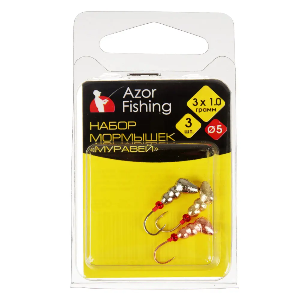 Набор мормышек "Муравей", "Уралка", "Шар", "Капля", тм AZOR FISHING, № 4,5,6 мм (медь, золото, сереб - #4