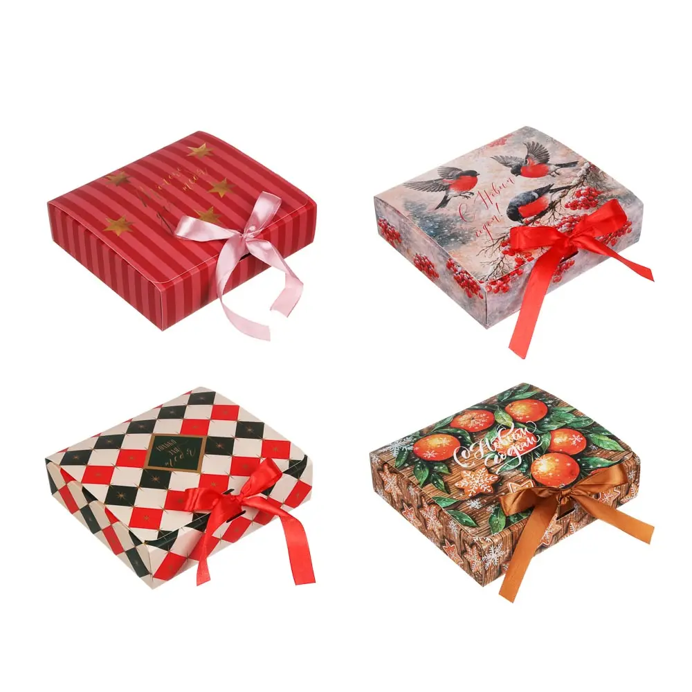 Коробка подарочная новогодняя тм СНОУ БУМ складная, 20x18x5см, 4диз, картон - #1