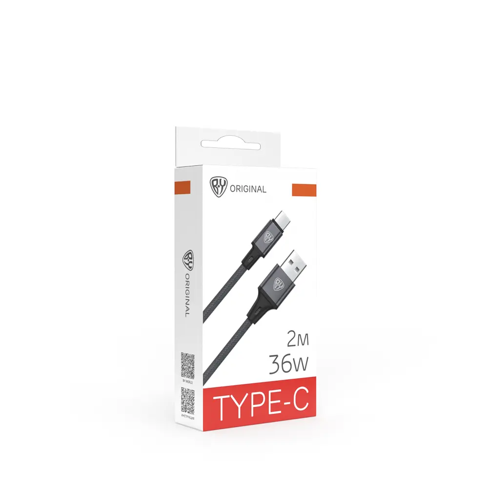 Кабель для зарядки USB(A)-Type C BY Solid, 36Вт, 2 м, 3A, нейлон, мет. кон., графитовый - #1