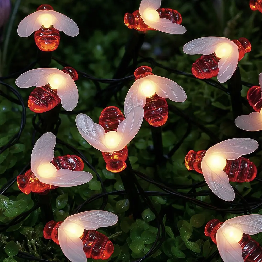 INBLOOM Гирлянда на солн.батарее, 25LED, 7м, шампань, 2 реж, пчелка, ПВХ зел, 2V80mA, 1.2V600mAh - #1
