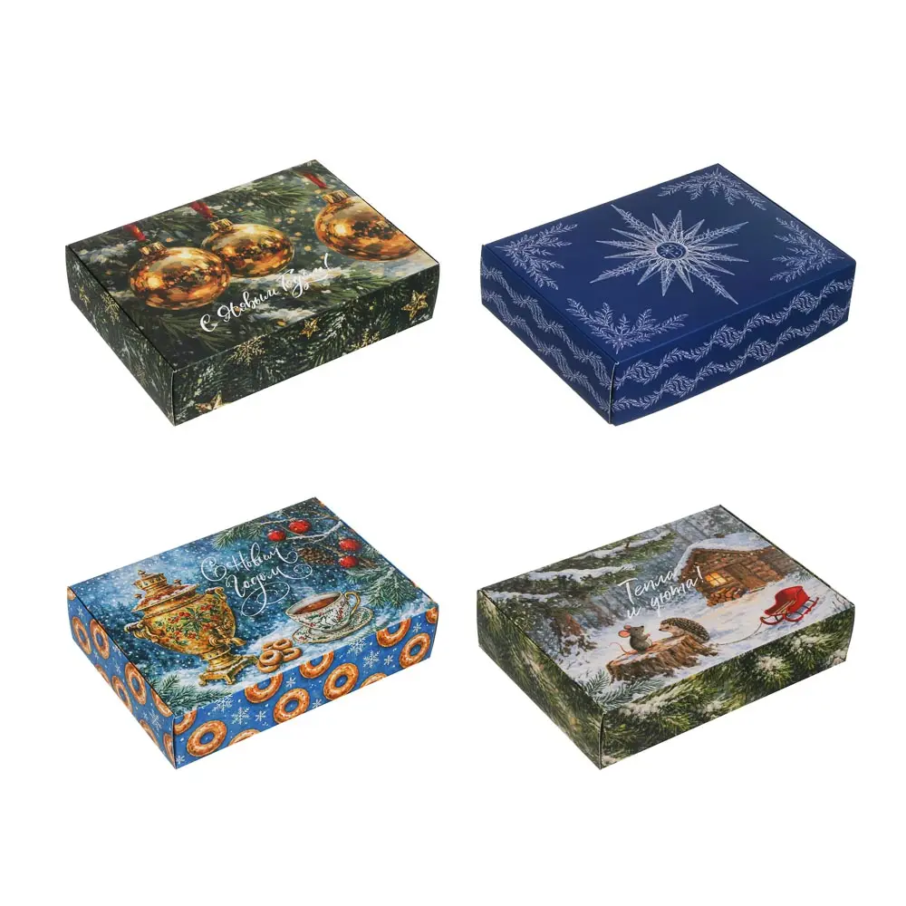 Коробка подарочная новогодняя тм СНОУ БУМ складная, 21x15x5см, 4диз, картон - #1