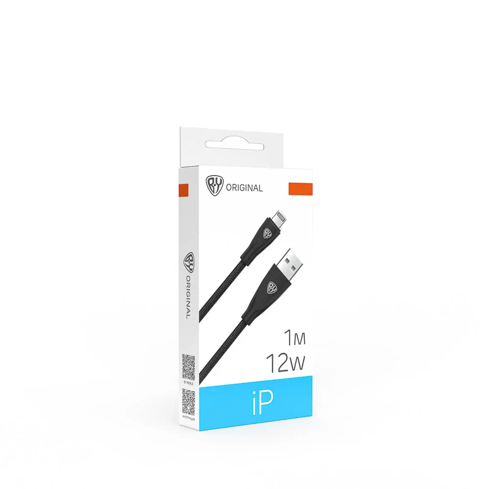 Кабель для зарядки USB(A)-iP BY Nylon Pro, 12Вт, 1 м, 2.4A, нейлон, черный - #2