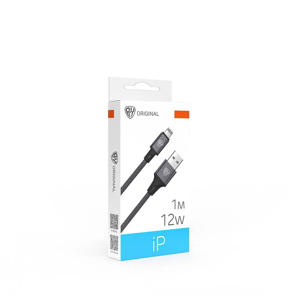 Кабель для зарядки USB(A)-iP BY Solid, 12Вт, 1 м, 2.4A, нейлон, мет. кон., графитовый - #2