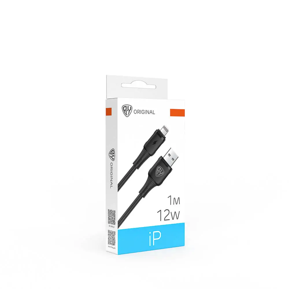 Кабель для зарядки USB(A)-iP BY Twist, 12Вт, 1 м, 2.4A, гибкий силикон, чёрный - #2