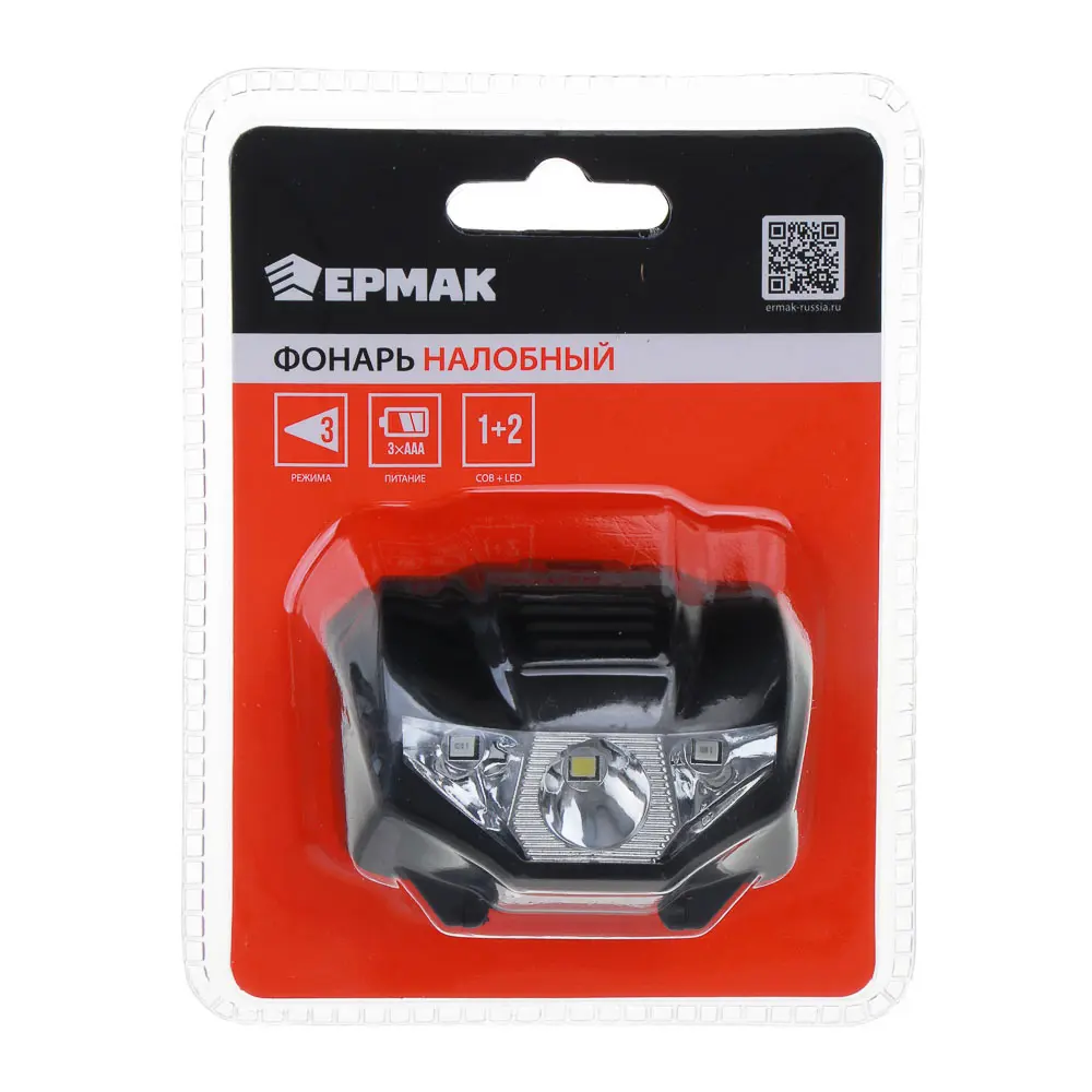 Фонарь налобный тм ЕРМАК, 2 LED+COB, 3 режима, 3хААА, 6х4,6х3,5см, красный свет - #7