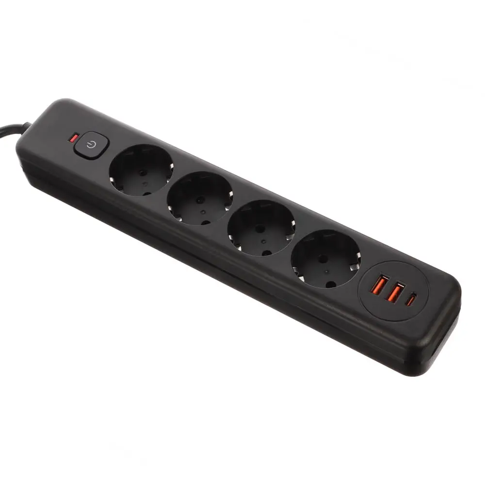 Удлинитель, сетевой фильтр 4 гнезда 3м BY Black, 2*USB, 1*type-C,выкл., 2500Вт, чёрный - #3