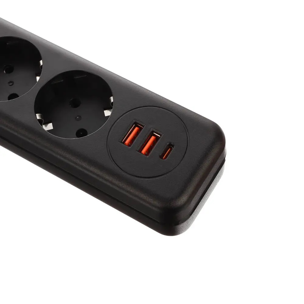 Удлинитель, сетевой фильтр 4 гнезда 3м BY Black, 2*USB, 1*type-C,выкл., 2500Вт, чёрный - #5