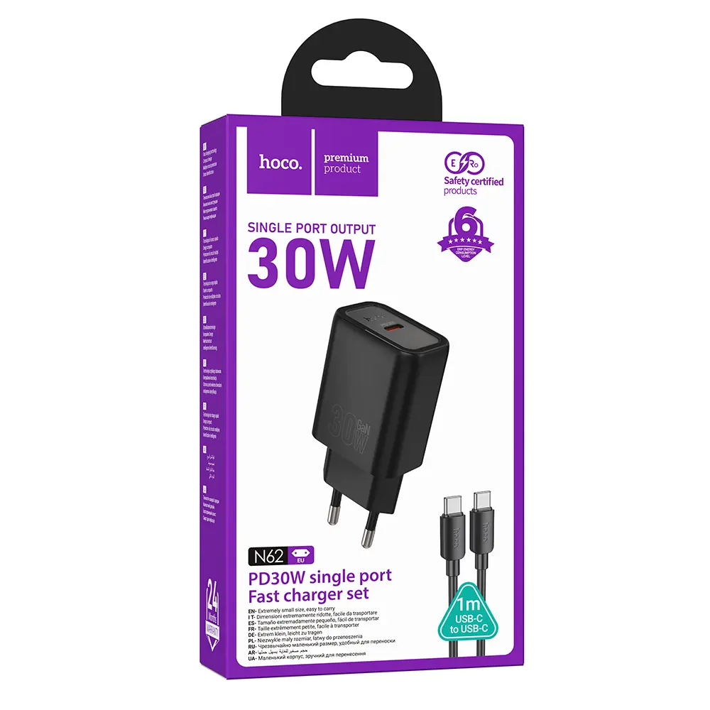 Комплект СЗУ hoco. модель N62, USB-C, PD30Вт, каб. C-C, черный - #2