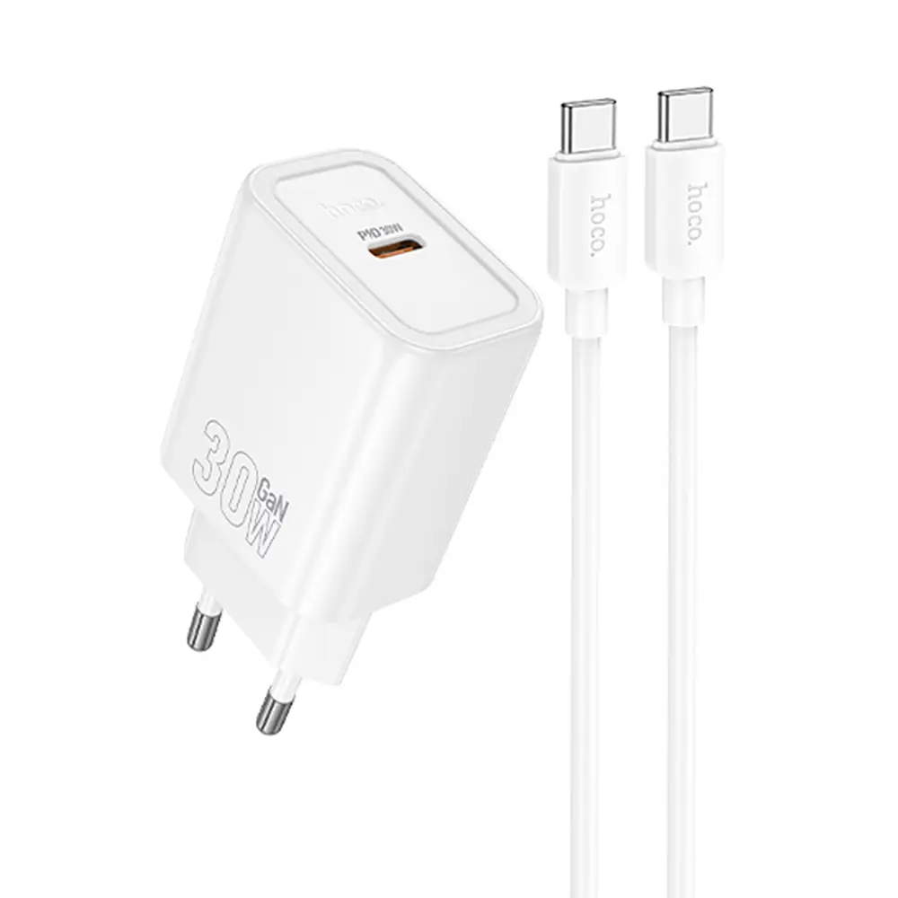 Комплект СЗУ hoco. модель N62, USB-C, PD30Вт, каб. C-C, белый - #1