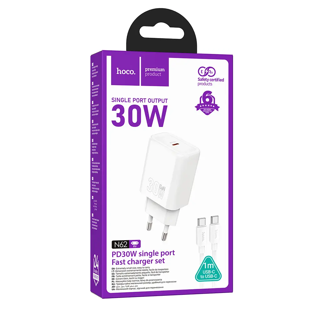Комплект СЗУ hoco. модель N62, USB-C, PD30Вт, каб. C-C, белый - #2