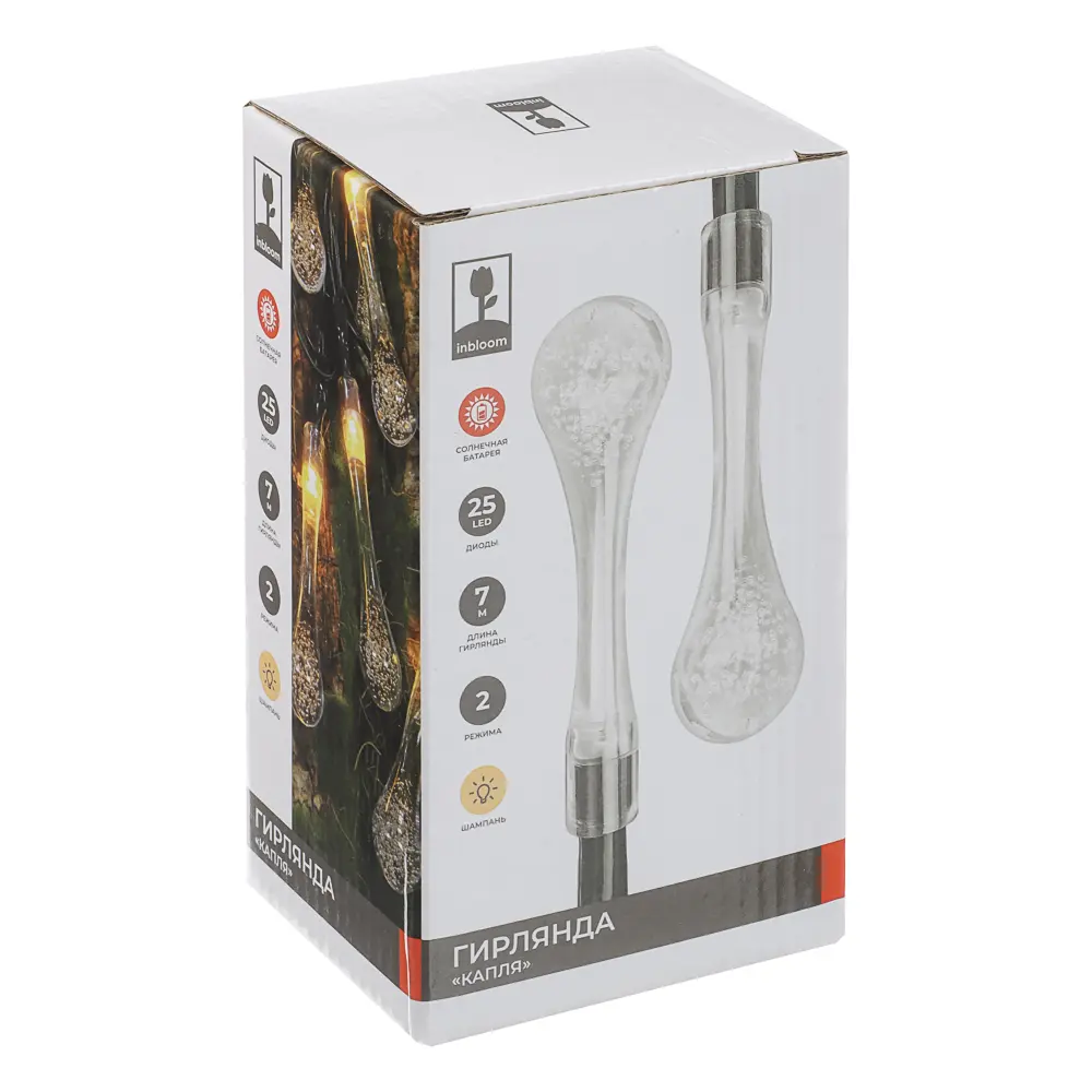 INBLOOM Гирлянда на солн.батарее Капля, 25LED, 7м, шампань, 2 реж, ПВХ зел, 2V80mA, 1.2V600mAh - #5