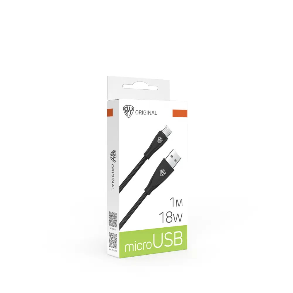 Кабель для зарядки USB(A)-microUSB BY Nylon Pro, 18Вт, 1 м, 3A, нейлон, черный - #1
