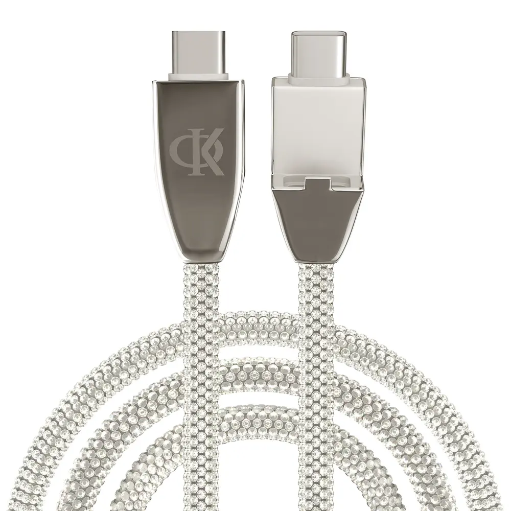 BY Ф.Киркоров Кабель для зарядки КРИСТАЛЛЫ Type-C-Type-C, 1м, Быстрая зарядка 3А, QC, PD 65W, сереб. - #1