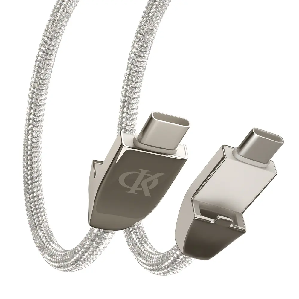 BY Ф.Киркоров Кабель для зарядки КРИСТАЛЛЫ Type-C-Type-C, 1м, Быстрая зарядка 3А, QC, PD 65W, сереб. - #5