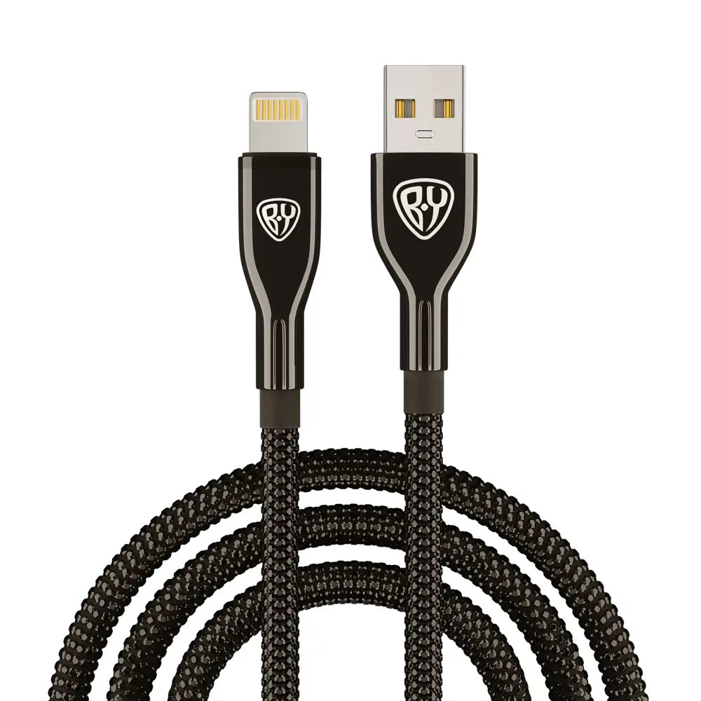 Кабель для зарядки USB(A)-iP BY КРИСТАЛЛЫ, 1м, Быстрая зарядка 2.4А, 12Вт, черный - #1