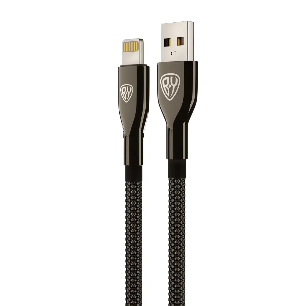 Кабель для зарядки USB(A)-iP BY КРИСТАЛЛЫ, 1м, Быстрая зарядка 2.4А, 12Вт, черный - #3