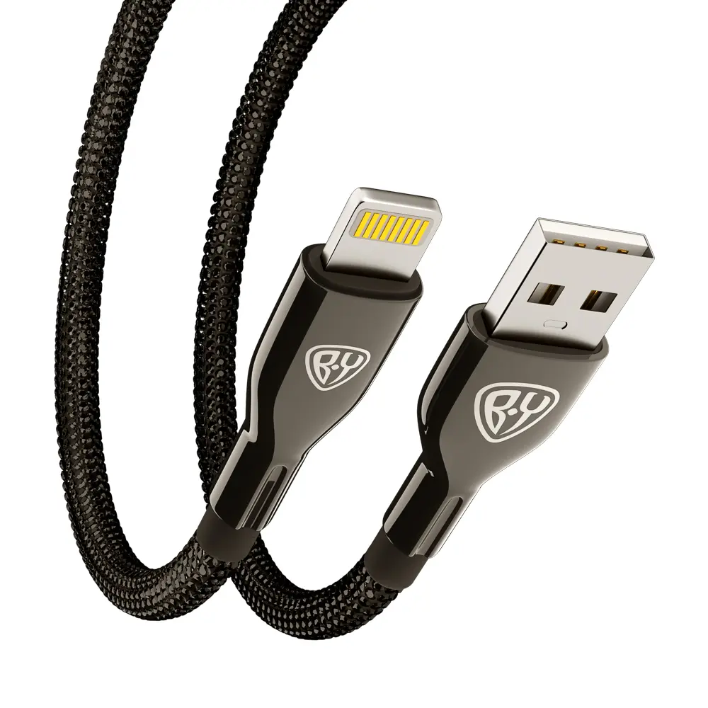 Кабель для зарядки USB(A)-iP BY КРИСТАЛЛЫ, 1м, Быстрая зарядка 2.4А, 12Вт, черный - #5