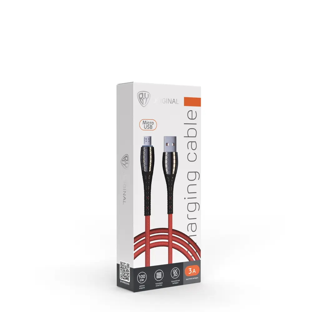 Кабель для зарядки USB(A)-microUSB BY Богатырь, 1м, Быстрая зарядка QC3.0, штекер металл, красный - #2