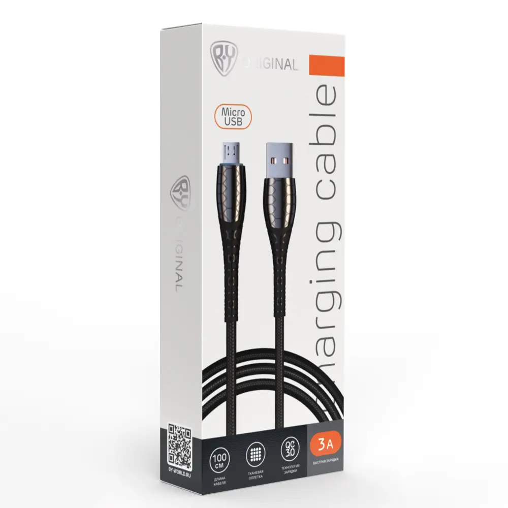 Кабель для зарядки USB(A)-microUSB BY Богатырь, 1м, Быстрая зарядка QC3.0, штекер металл, черный - #2
