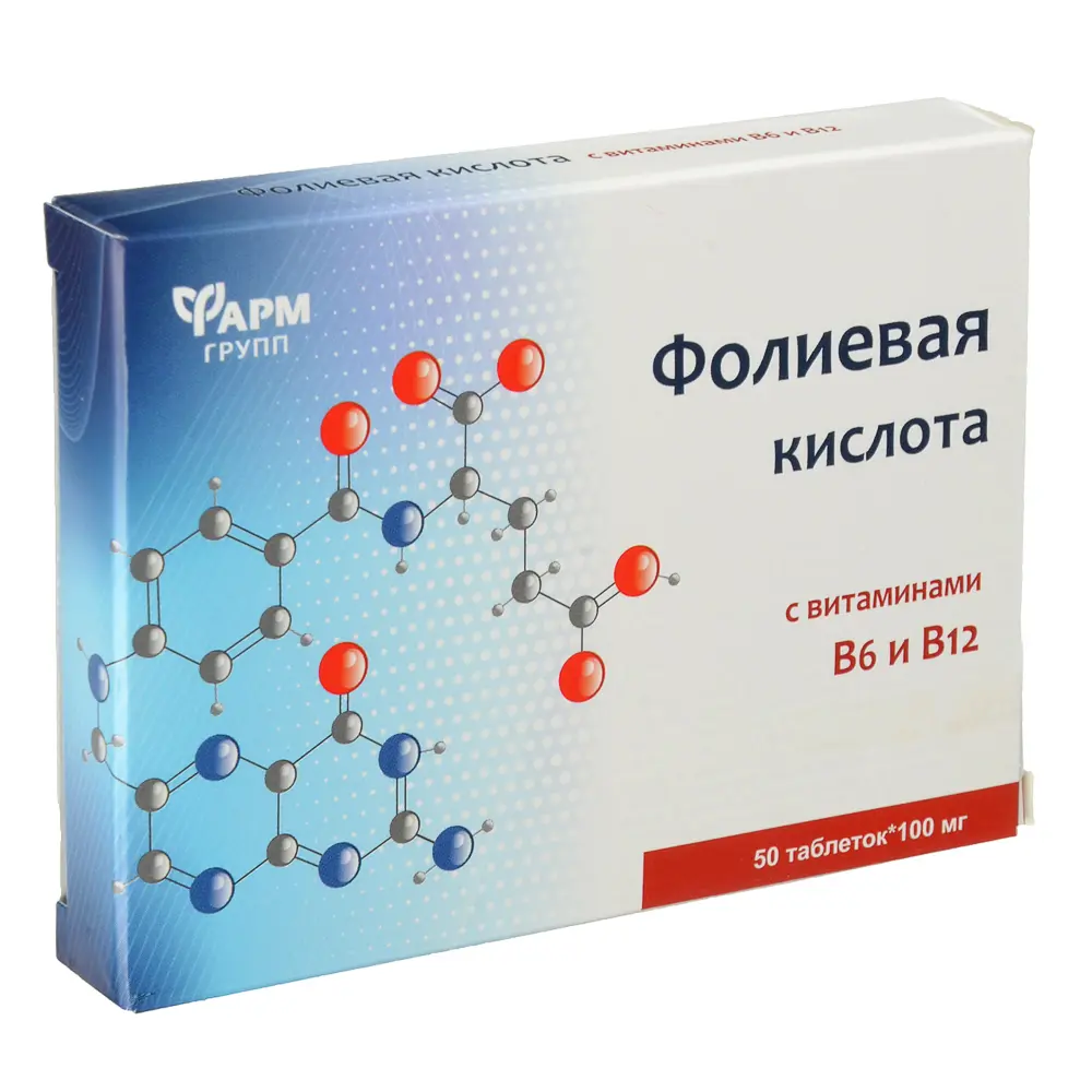 БАД Фолиевая кислота с витаминами В6 и В12, 50табл по 100мг - #1