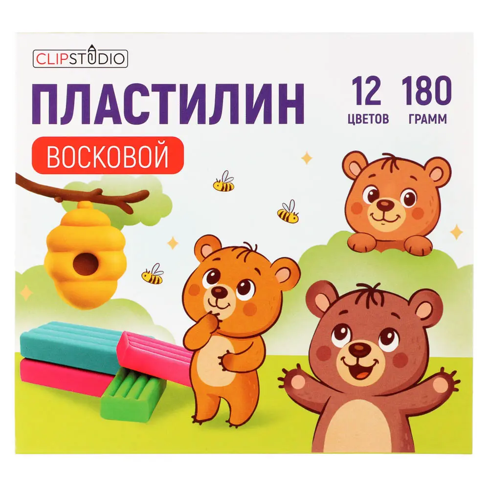 Пластилин мягкий 12цв. ClipStudio 180г, со стеком, в картонной коробке, ВОСКОВОЙ - #1