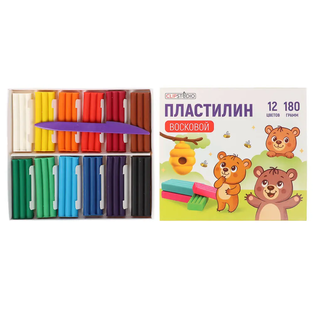 Пластилин мягкий 12цв. ClipStudio 180г, со стеком, в картонной коробке, ВОСКОВОЙ - #2