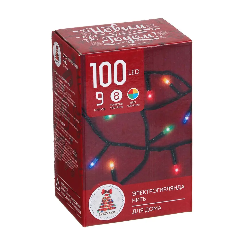 СНОУ БУМ Гирлянда эл. вьюн 9м, 100 LED-призма, яркий мульти, 8 реж, ПВХ черный, 220В - #4