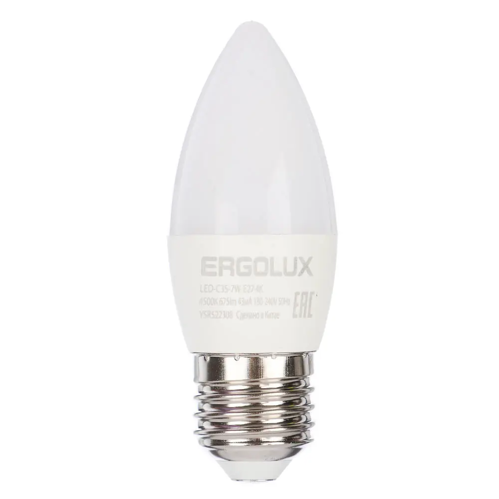 Лампа светодиодная Ergolux LED-C35-7W-E27-4K (Свеча 7Вт E27 4500K 172-265В), 13298 - #1