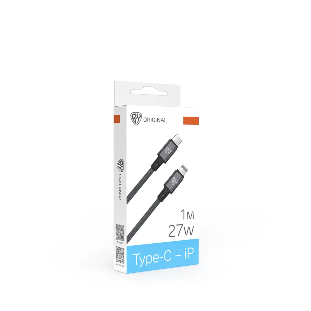 Кабель для зарядки Type C-iP BY Solid, 27Вт, 1 м, 3A, нейлон, мет. кон., графитовый - #1