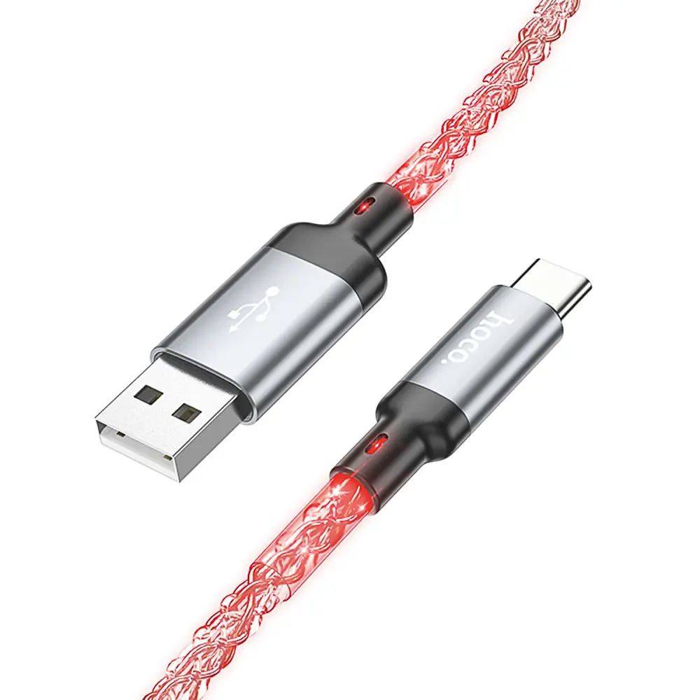 Кабель для зарядки USB(A)-Type C hoco. модель U112 Shine, 1 м, светящийся, серый - #3