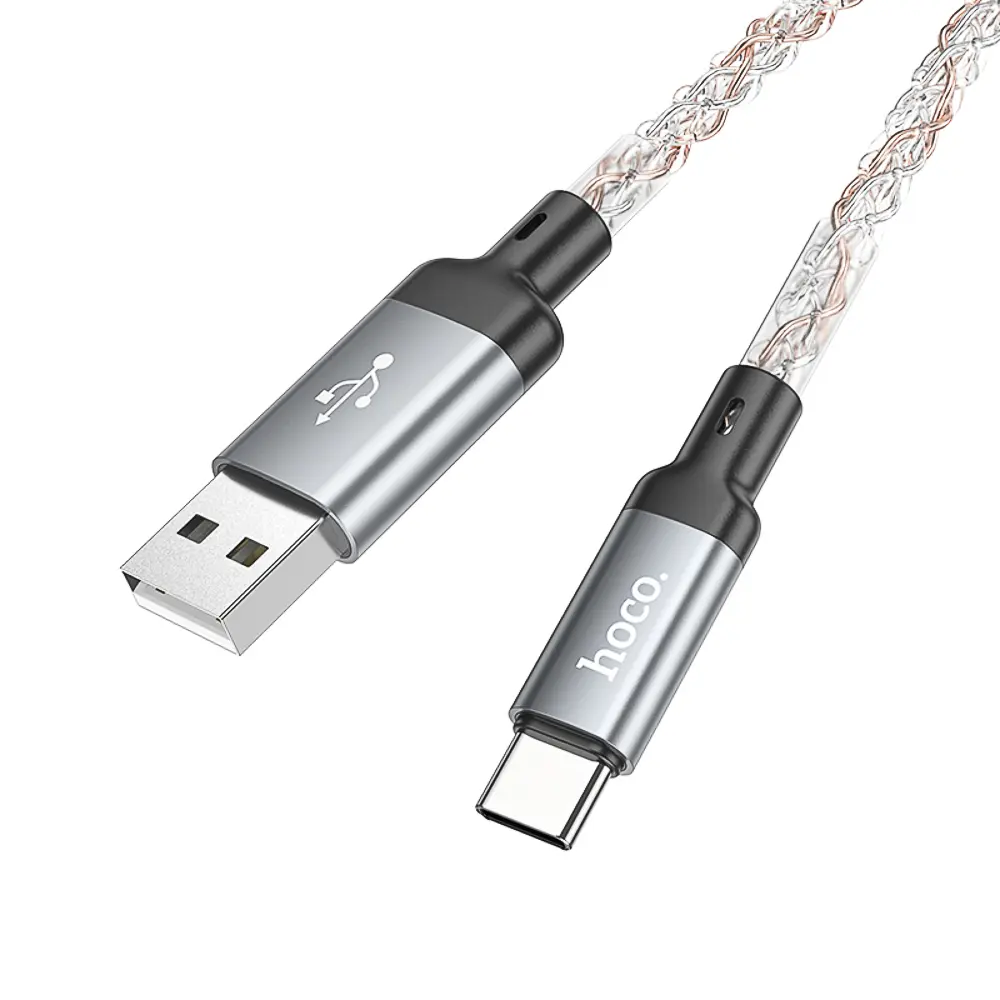 Кабель для зарядки USB(A)-Type C hoco. модель U112 Shine, 1 м, светящийся, серый - #5