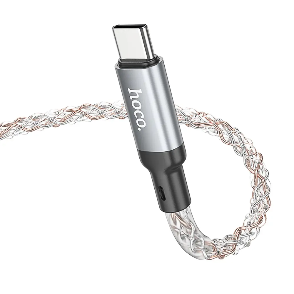 Кабель для зарядки USB(A)-Type C hoco. модель U112 Shine, 1 м, светящийся, серый - #6