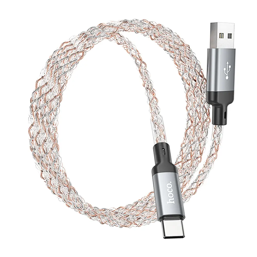 Кабель для зарядки USB(A)-Type C hoco. модель U112 Shine, 1 м, светящийся, серый - #7