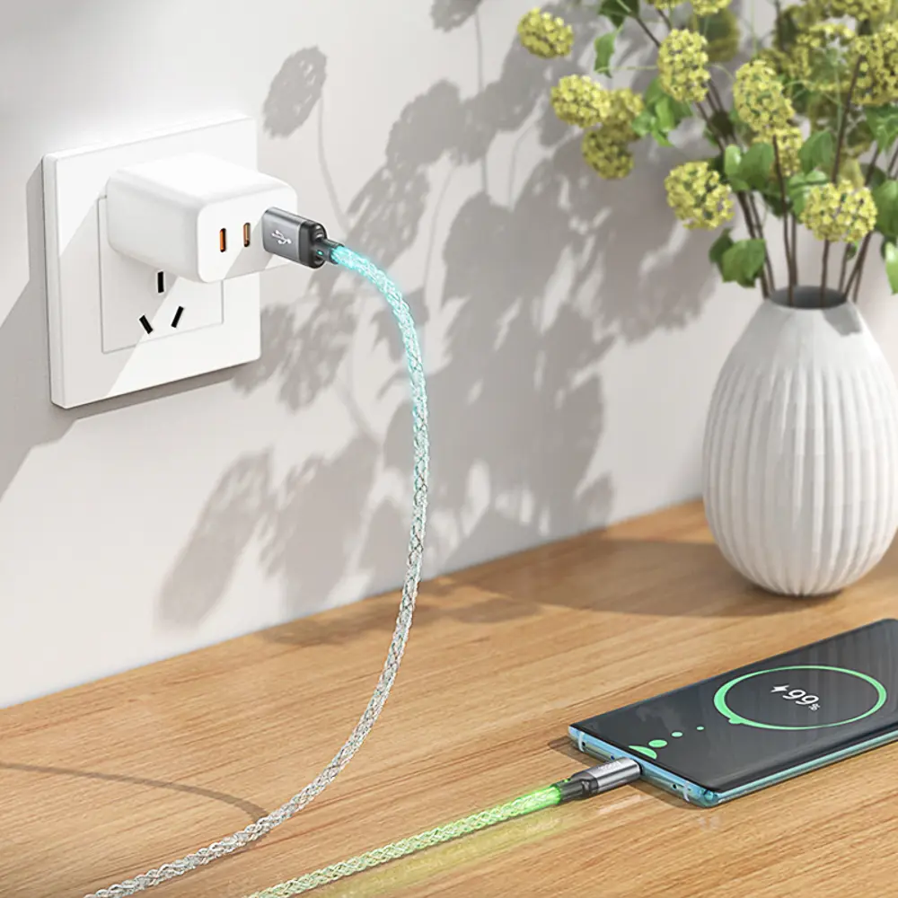 Кабель для зарядки USB(A)-Type C hoco. модель U112 Shine, 1 м, светящийся, серый - #9