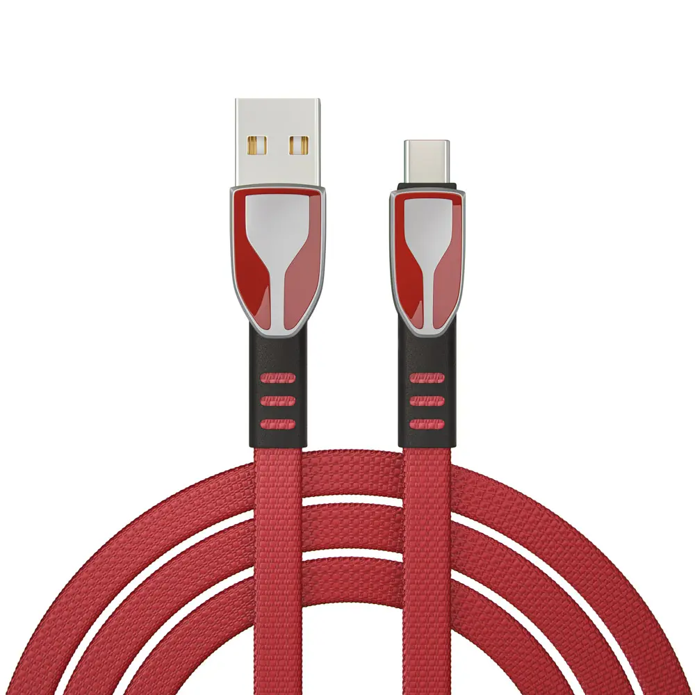 Кабель для зарядки USB(A)-Type C BY Графика, 1м, Быстрая зарядка QC3.0, штекер металл, красный - #1