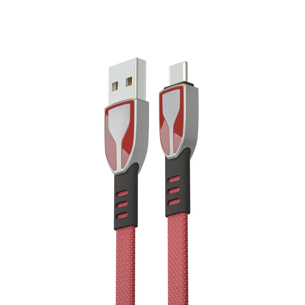 Кабель для зарядки USB(A)-Type C BY Графика, 1м, Быстрая зарядка QC3.0, штекер металл, красный - #3