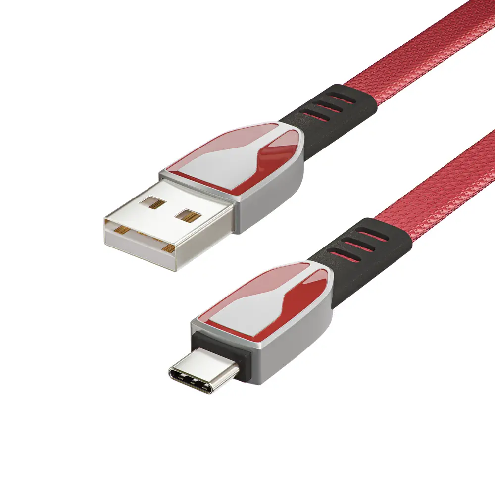 Кабель для зарядки USB(A)-Type C BY Графика, 1м, Быстрая зарядка QC3.0, штекер металл, красный - #4