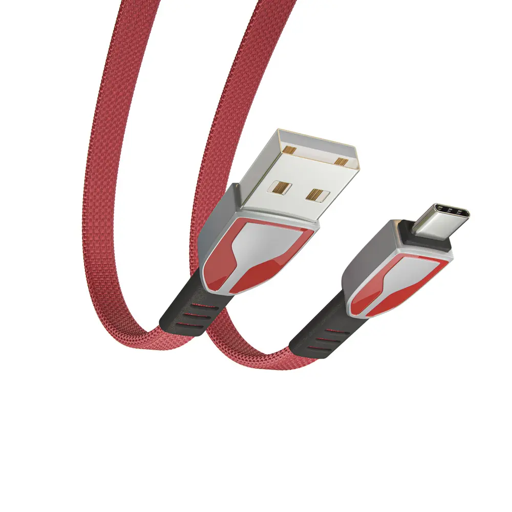 Кабель для зарядки USB(A)-Type C BY Графика, 1м, Быстрая зарядка QC3.0, штекер металл, красный - #5