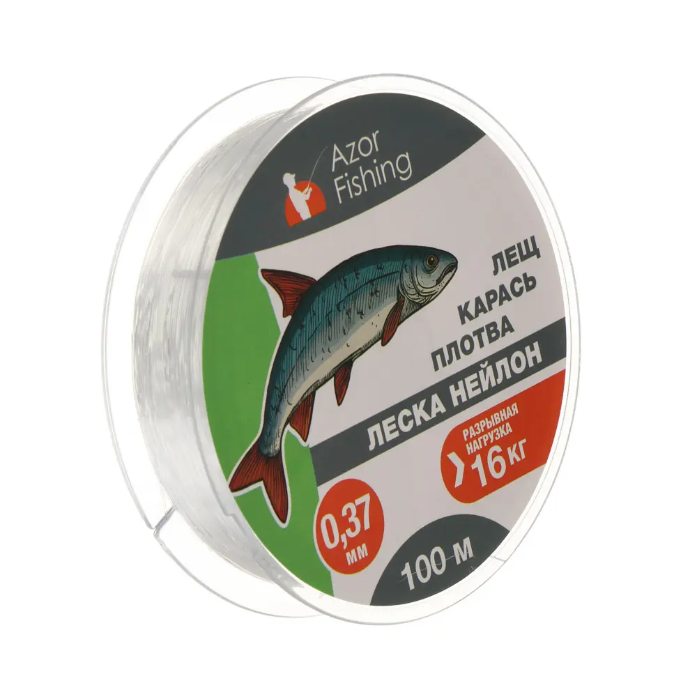 Леска "Лещ, Карась, Плотва" тм AZOR FISHING, нейлон, 100м, 0,37мм, 16,0кг, прозрачный - #1