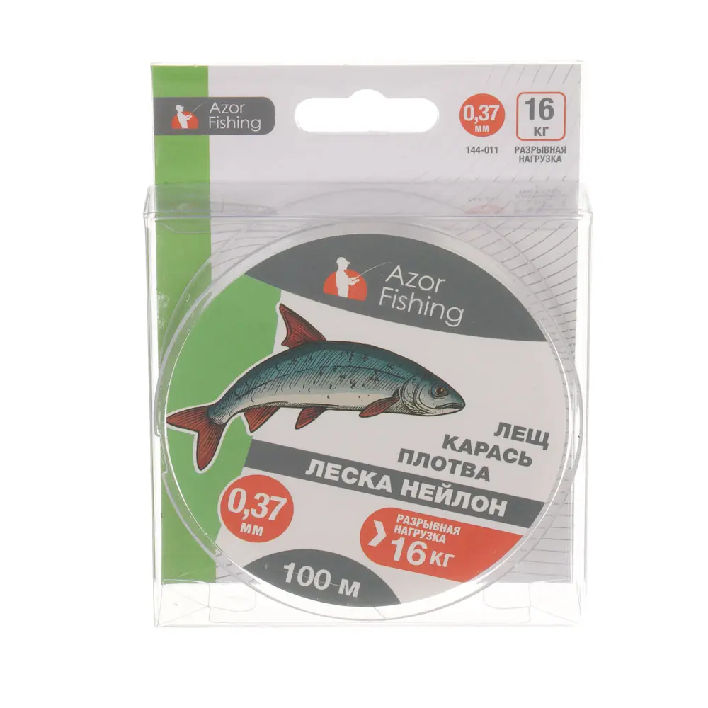 Леска "Лещ, Карась, Плотва" тм AZOR FISHING, нейлон, 100м, 0,37мм, 16,0кг, прозрачный - #6