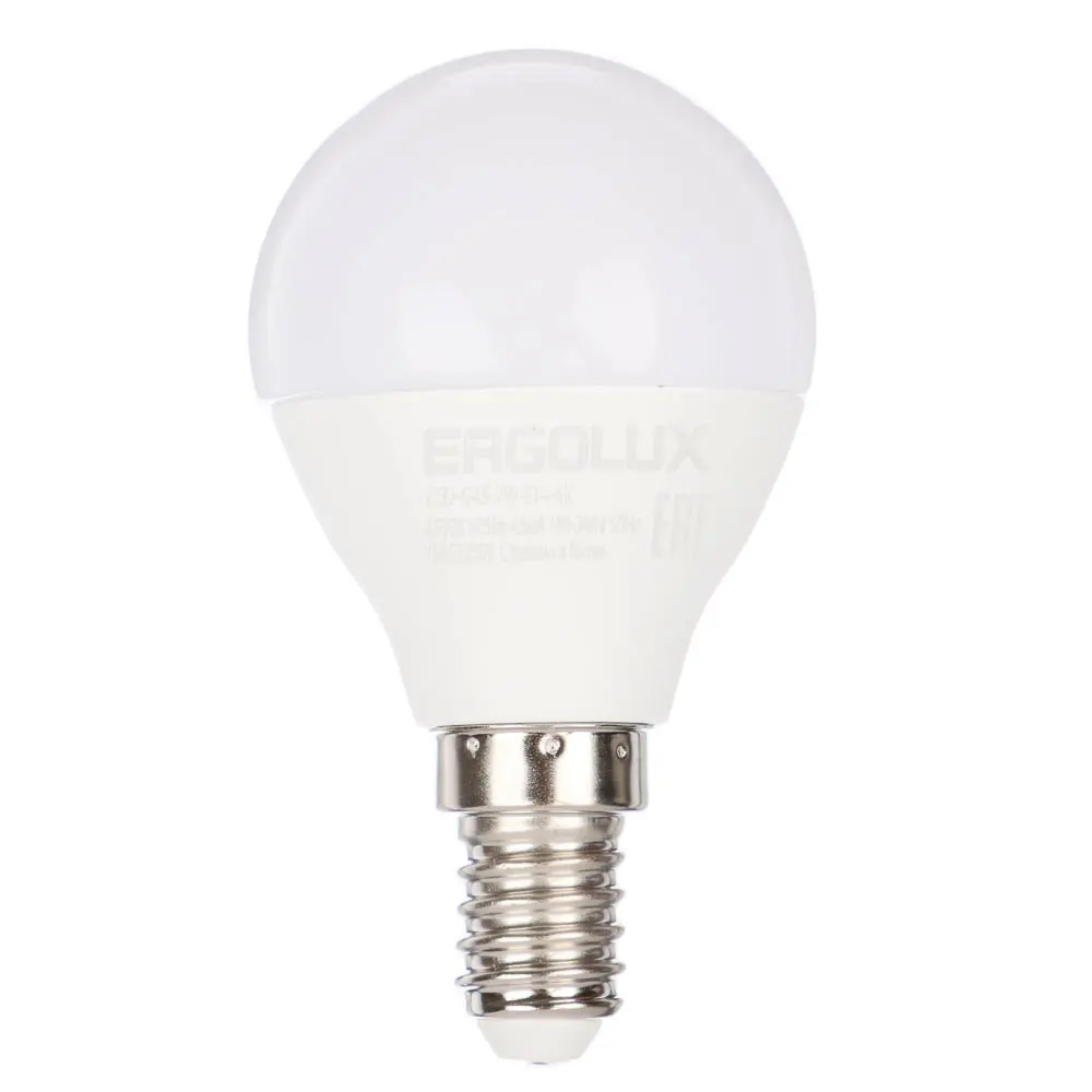 Лампа светодиодная Ergolux LED-G45-7W-E14-4K Шар 7Вт E14 4500K 172-265В, 12144 - #1