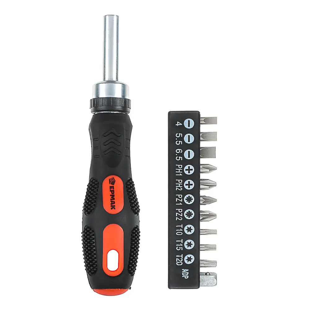 ЕРМАК Отвертка реверсив.,адаптер 1/4,биты:SL4,SL5.5,SL6.5,PH1,PH2,PZ1,PZ2,TORX10,TORX15,TORX20,сталь - #1