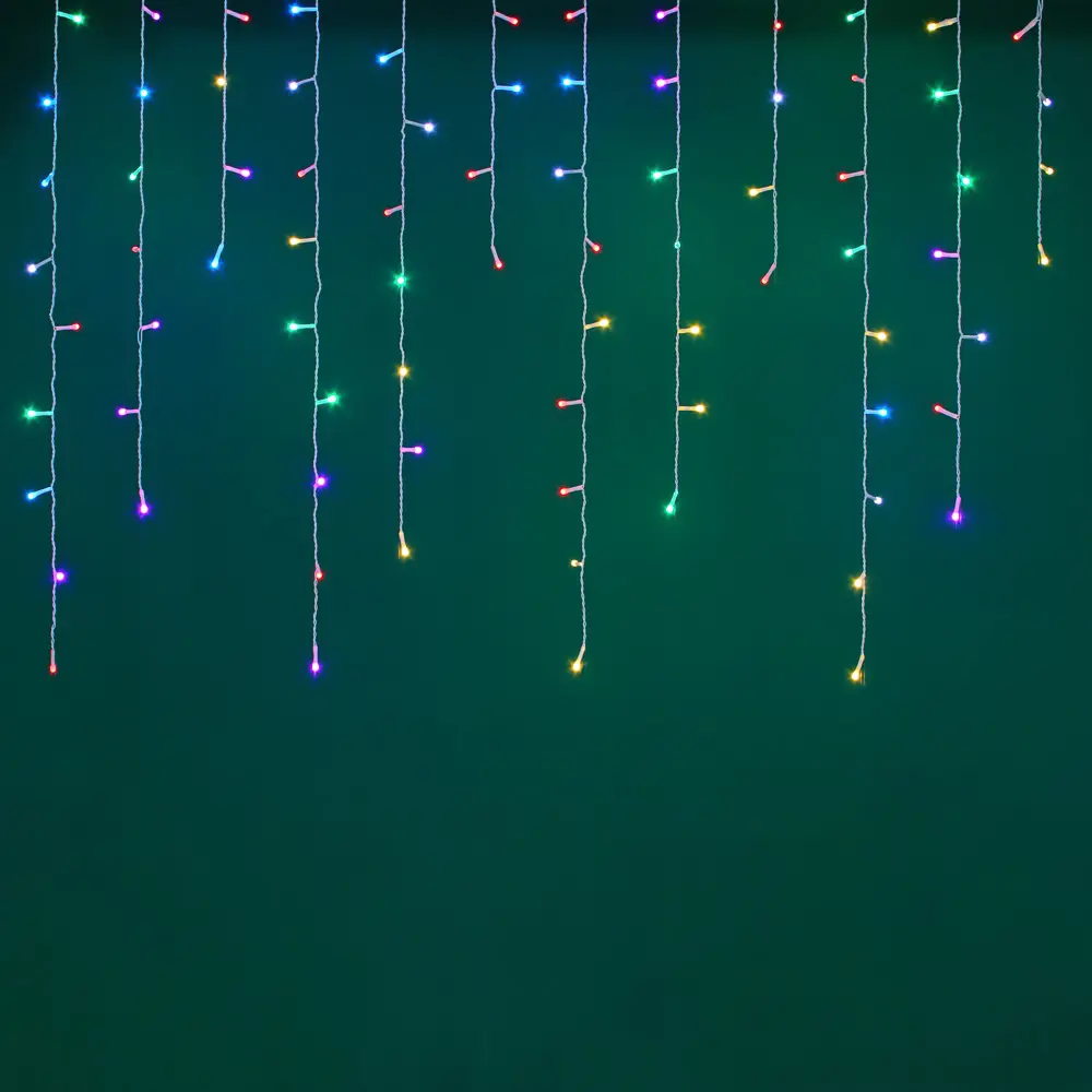 СНОУ БУМ Гирлянда эл. бахрома 2.5x0.35х0.55x0.75м, 80LED,мульти MIX, 8 реж, ПВХ белый, коннект, 220В - #1