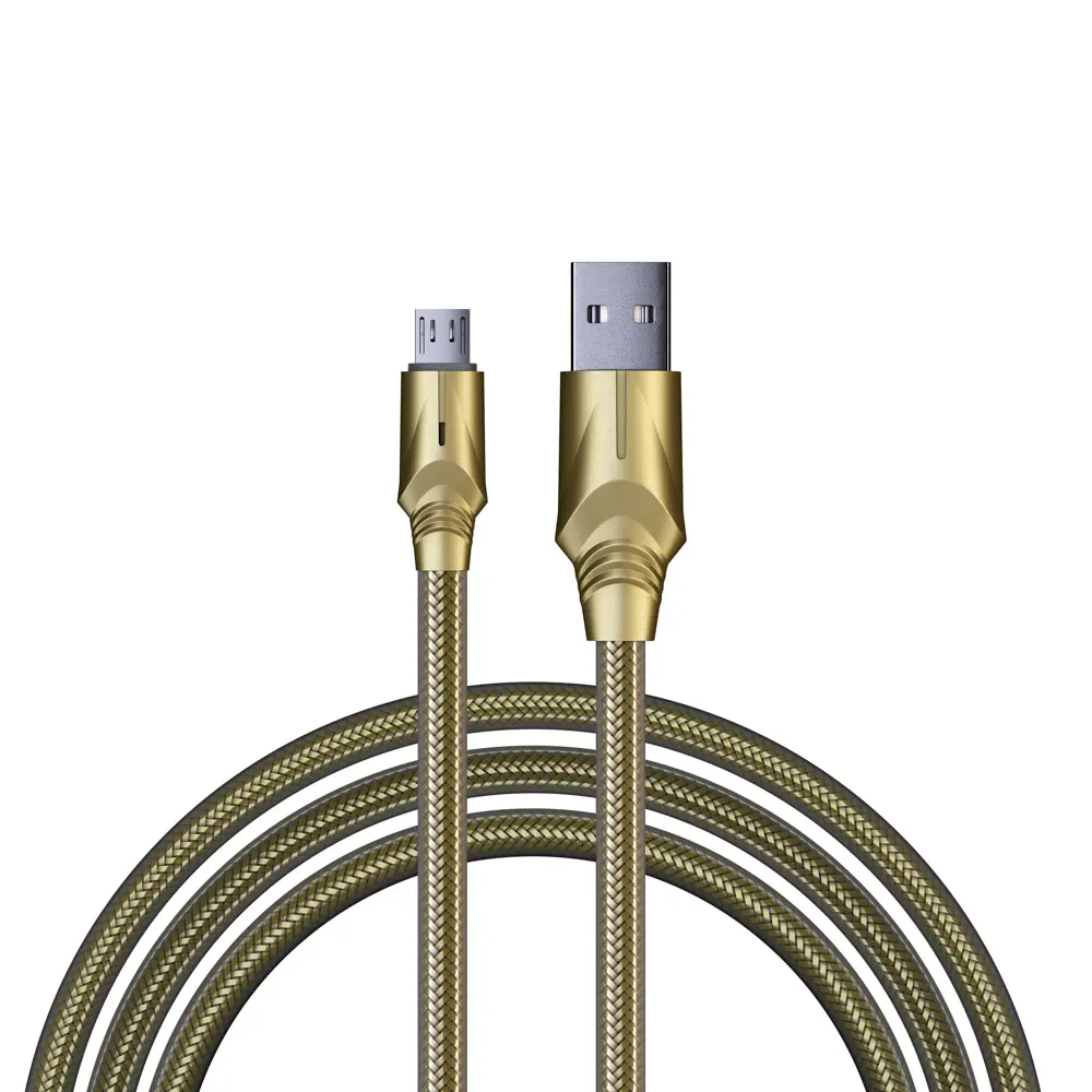 Кабель для зарядки USB(A)-microUSB BY Золото, 1м, Быстрая зарядка QC3.0, штекер металл, золотистый - #1