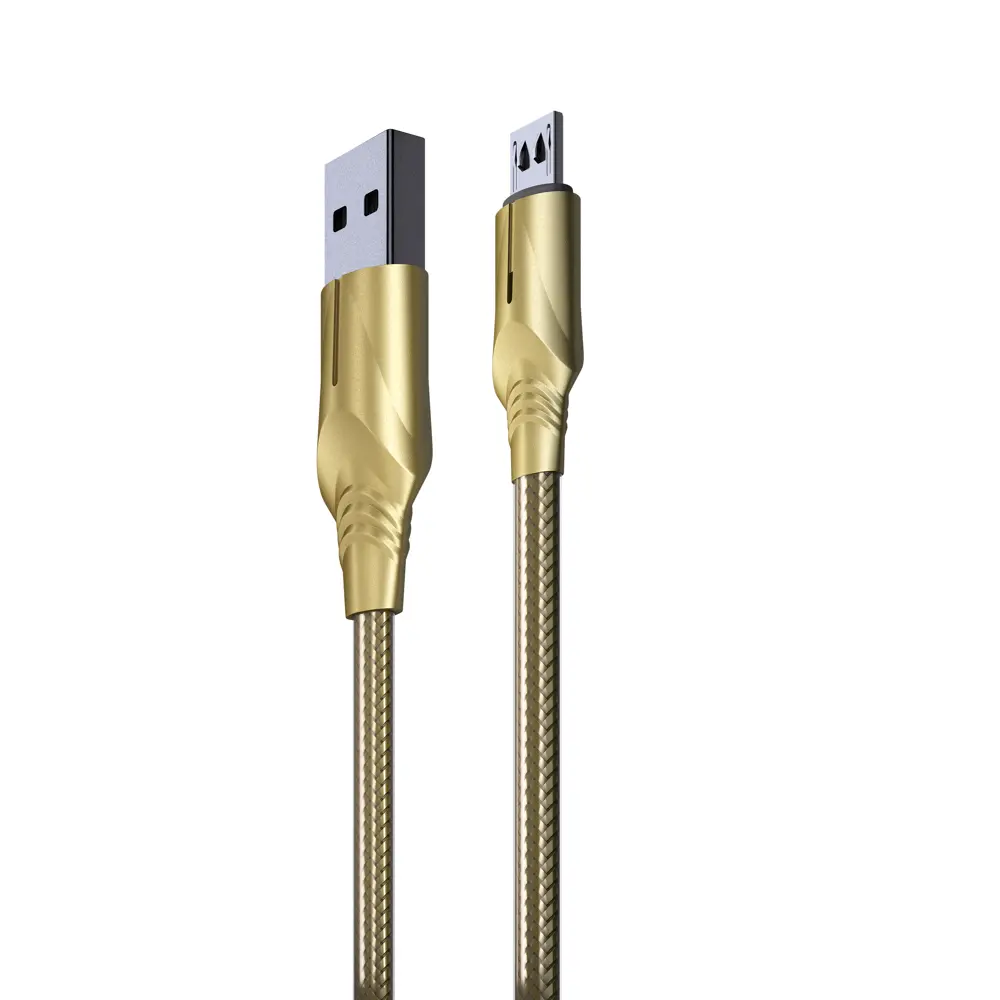 Кабель для зарядки USB(A)-microUSB BY Золото, 1м, Быстрая зарядка QC3.0, штекер металл, золотистый - #3