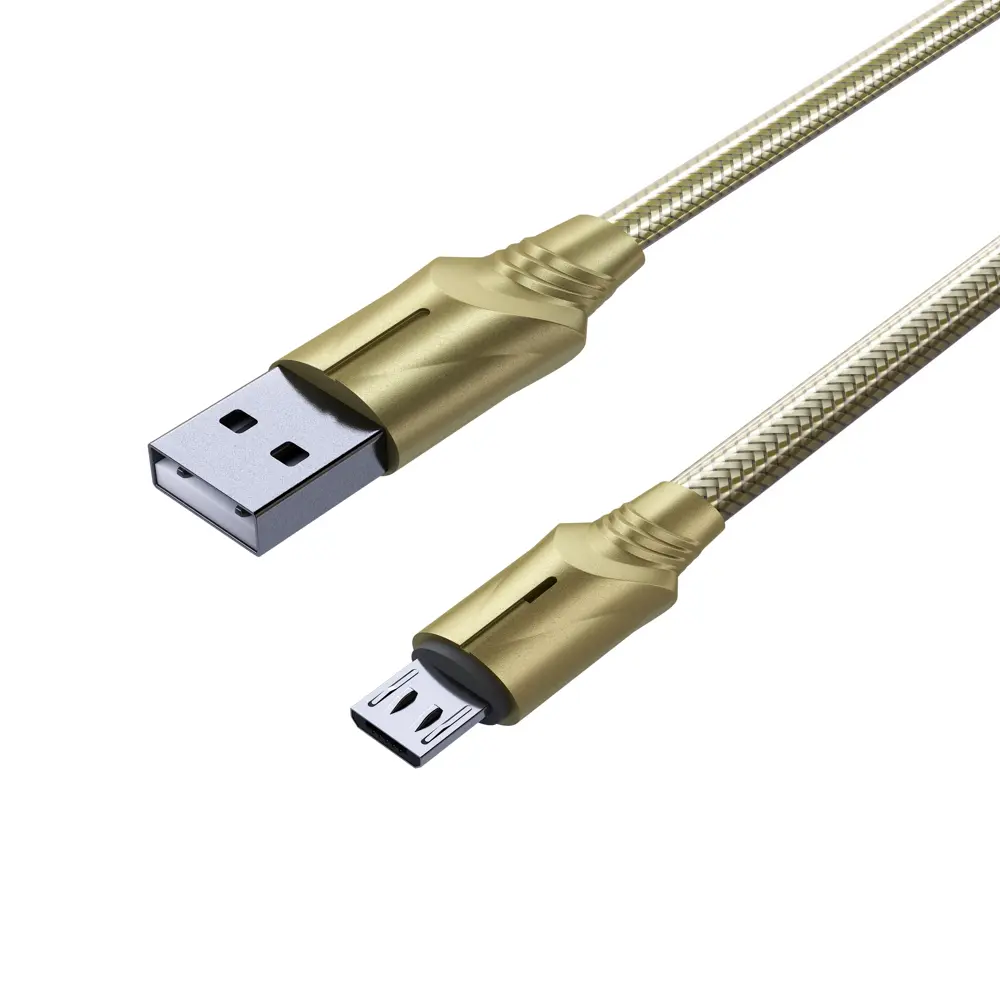 Кабель для зарядки USB(A)-microUSB BY Золото, 1м, Быстрая зарядка QC3.0, штекер металл, золотистый - #4